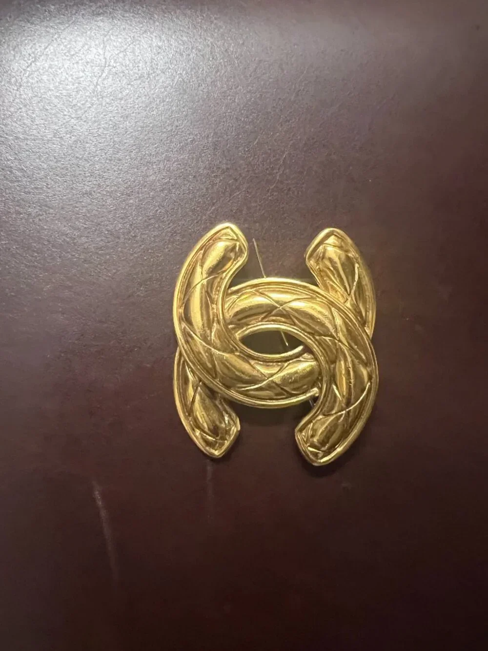 Vintage Quilted Chanel CC Logo Brooch XL